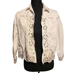 Laura Ashley Studded Open Front Cotton Blazer Jacket Women's Small Petite